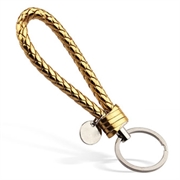 Nøglering - Keyhanger. Flettet kunstlæder. 12 cm. Guld.